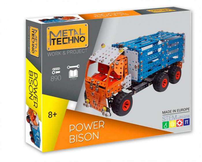 bouwpakket Power Bison 32 cm staal oranje/blauw 890-delig