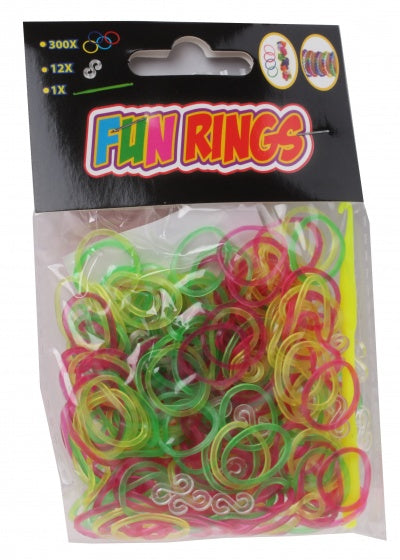 Fun Rings armband vlechten geel/groen/paars 313-delig