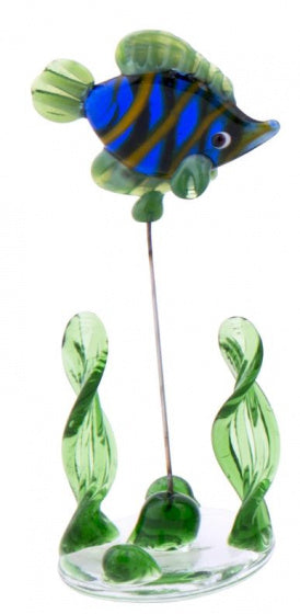 glazen vis op standaard 10 cm blauw/groen