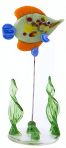 glazen vis op standaard 10 cm oranje/groen