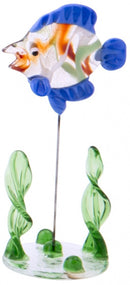 glazen vis op standaard 10 cm PVC blauw/rood/wit