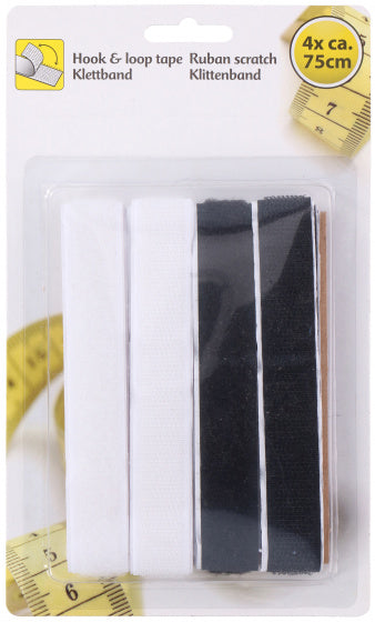 klittenband 75 cm katoen zwart/wit 4 stuks
