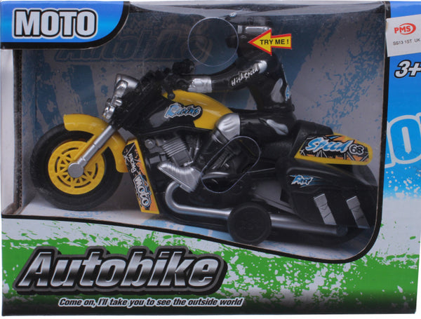 motorfiets Moto junior 18 cm zwart/zilver/geel