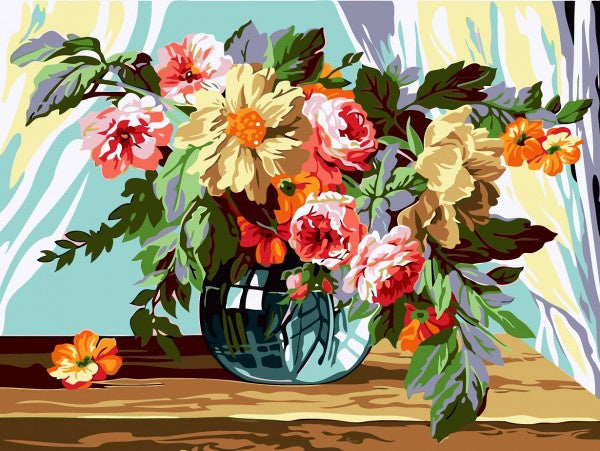 schilderen op nummer Bloemen 50 x 40 cm canvas/acryl