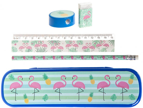 schrijfset flamingo groen/roze 5-delig
