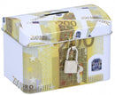 spaarpot 200 euro 11,6 x 8 cm staal geel/wit