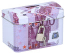 spaarpot 500 euro 11,6 x 8 cm staal paars/wit