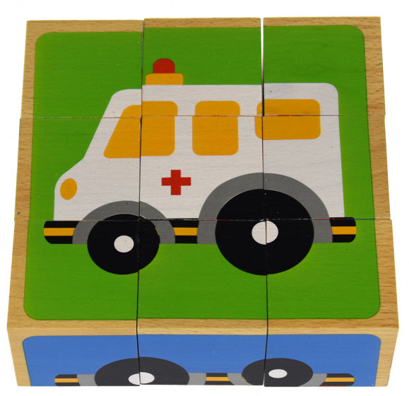 blokkenpuzzel Voertuigen 13,5 x 4,5 cm hout 9-delig