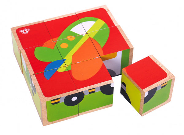 blokkenpuzzel Voertuigen 13,5 x 4,5 cm hout 9-delig