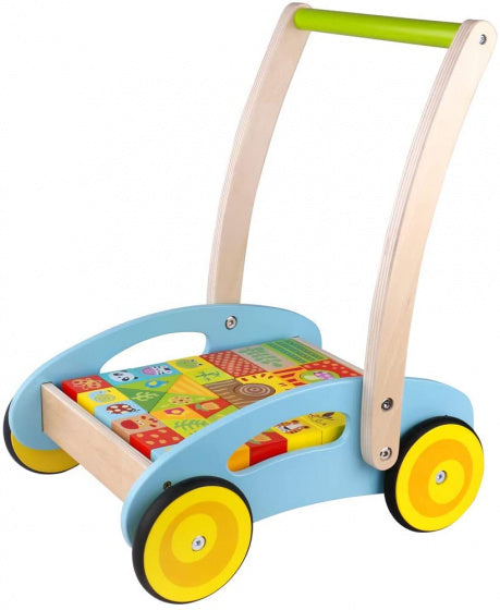 loopwagen junior 40 cm hout blank/blauw 33-delig