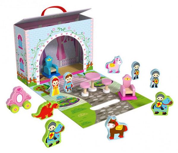 poppenhuis prinsessen meisjes hout blauw 3-delig