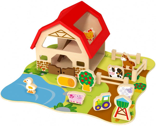 speelset boerderij junior hout 12-delig