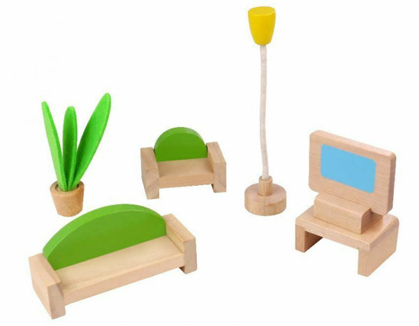 poppenhuisinrichting Woonkamer hout naturel 5-delig