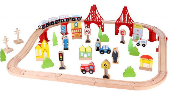 speelset trein junior 90 x 40 x 12 cm hout 55-delig