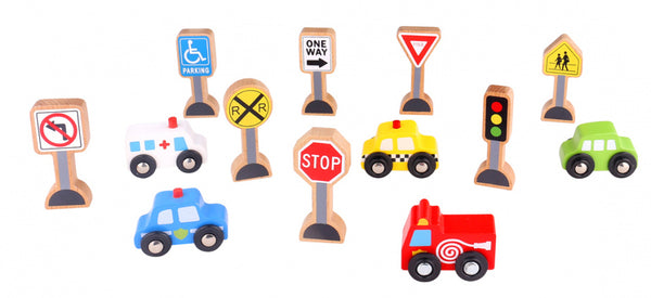 speelset Verkeerborden junior hout 13-delig