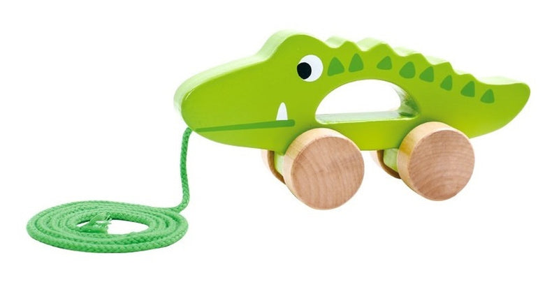 trekfiguur krokodil junior 19 x 6 x 9 cm hout groen
