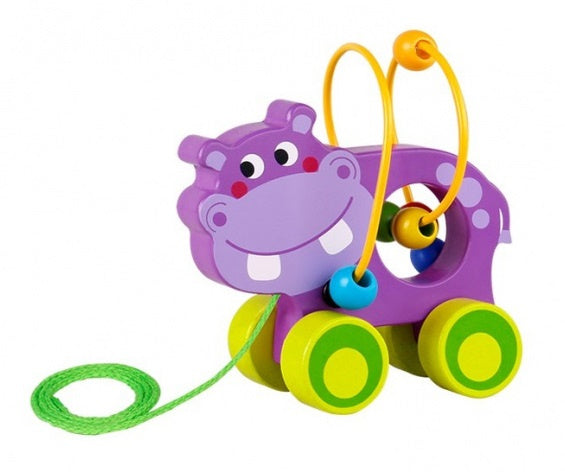 trekfiguur nijlpaard 15 x 14,5 cm hout paars/groen