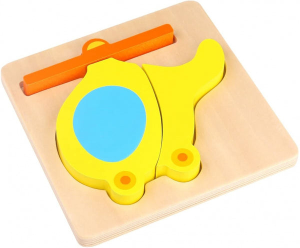 vormenpuzzel Helikopter 14 cm hout geel/oranje 3 stuks