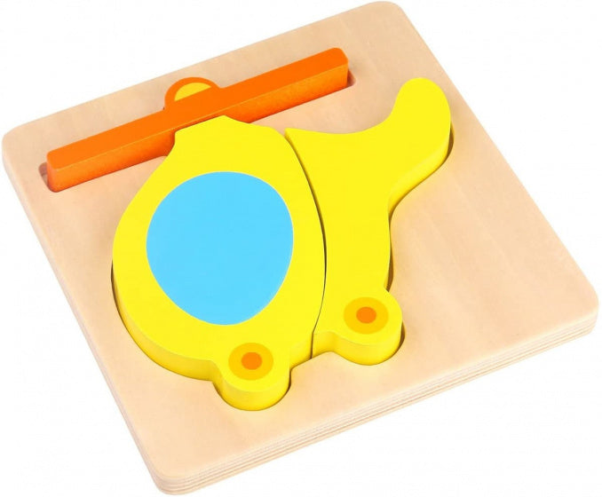 vormenpuzzel Helikopter 14 cm hout geel/oranje 3 stuks