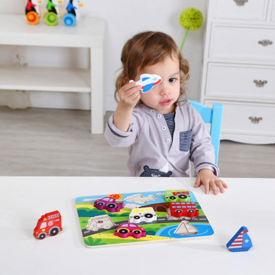 vormenpuzzel Voertuigen junior hout 7 stukjes