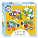 legpuzzel 4-in-1 voertuigen karton blauw 4-delig