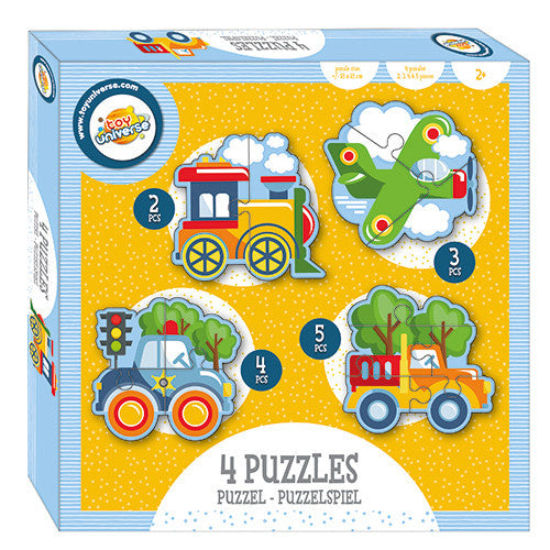 legpuzzel 4-in-1 voertuigen karton blauw 4-delig