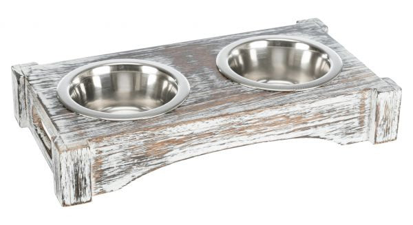Trixie Voerbak / Drinkbak Set Rvs Hout Wit 2X450 ML 36X19X7 CM