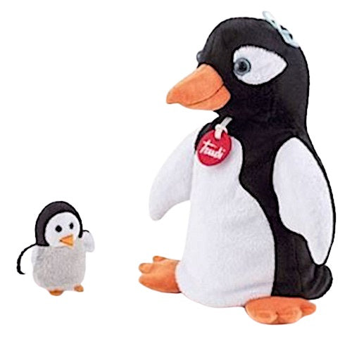 handpop Pinguin 24 cm pluche zwart/wit 2-delig