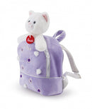 knuffel poes in rugzak wit/paars 19 x 20 x 11 cm