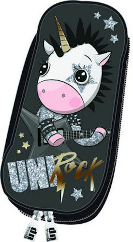 etui UniRock junior 23 x 10 cm polyester zwart/grijs