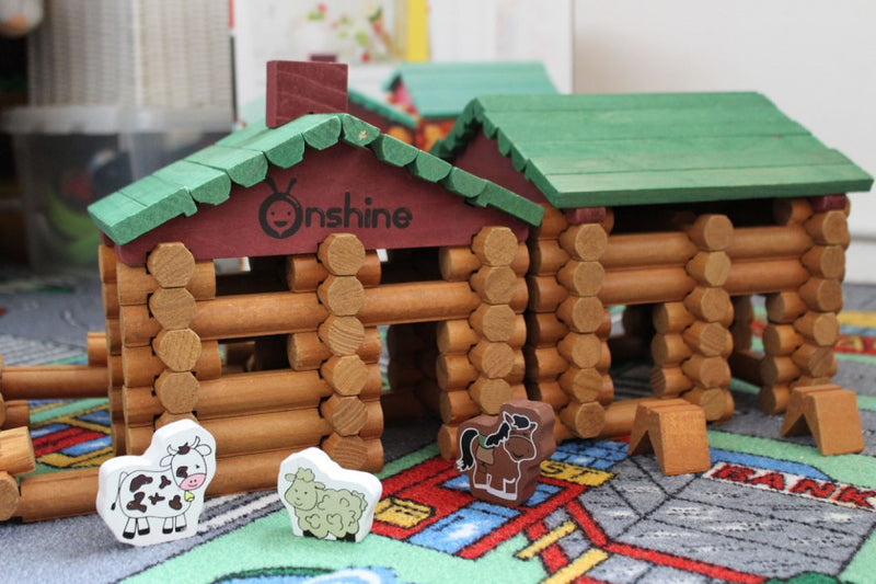 bouwset Blokhut 31 cm hout bruin 170-delig