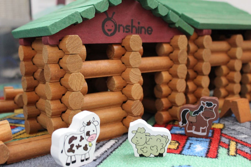 bouwset Blokhut 31 cm hout bruin 170-delig