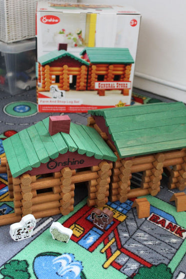 bouwset Blokhut 31 cm hout bruin 170-delig