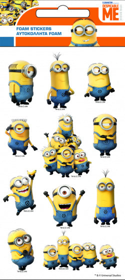 schuimstickers Minions foam geel/blauw 2-delig