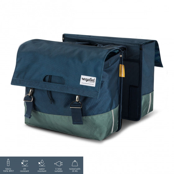 Gerecyclede dubbele fietstas Urban Proof 40 liter - blauw/groen