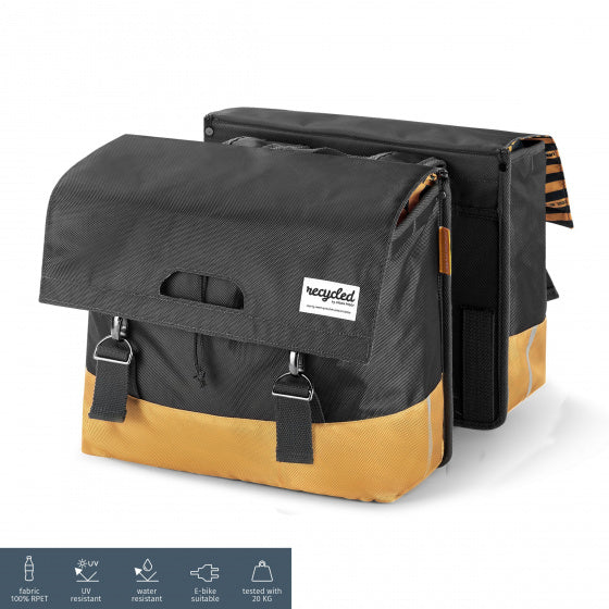 Gerecyclede dubbele fietstas Urban Proof 40 liter - grijs/geel