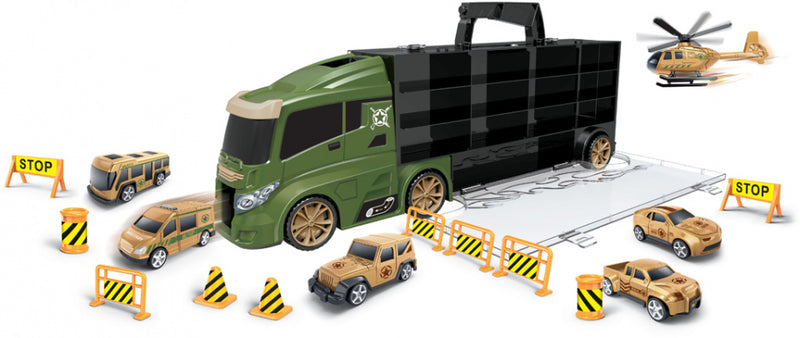 autotransporter Army 42 cm zwart/legergroen 16-delig