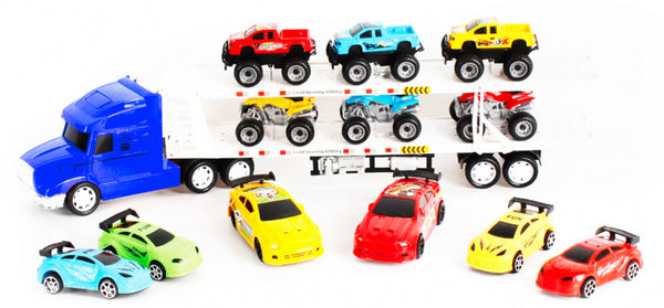 autotransporter Mega Truck jongens 1:30 blauw 14-delig