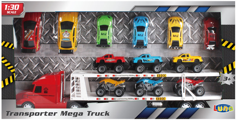 autotransporter Mega Truck jongens 1:30 rood 14-delig