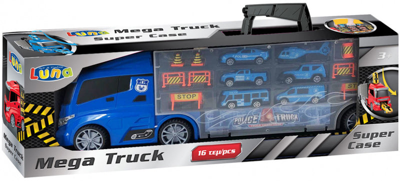 autotransporter Police 63 cm zwart/blauw 16-delig