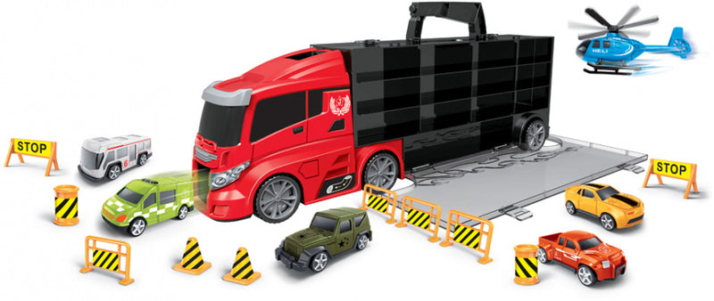 autotransporter City 63 cm zwart/rood 16-delig