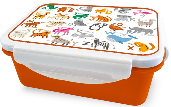 broodtrommel ABC dieren 16 x 12 x 6,5 cm wit/oranje