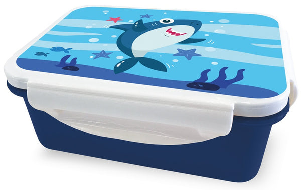 broodtrommel haai 16 x 12 x 6,5 cm wit/blauw