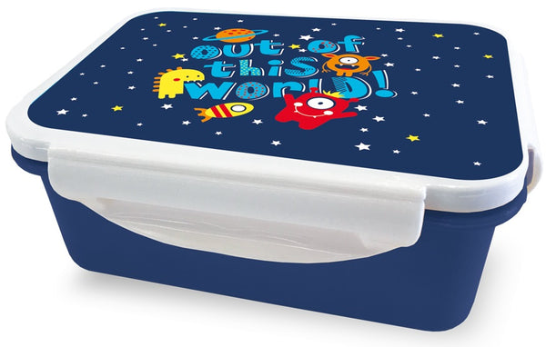 broodtrommel ruimte 16 x 12 x 6,5 cm donkerblauw/wit