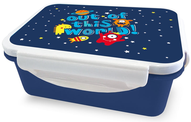 broodtrommel ruimte 16 x 12 x 6,5 cm donkerblauw/wit