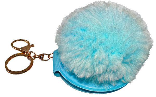 sleutelhanger met spiegel 6 cm polyester blauw