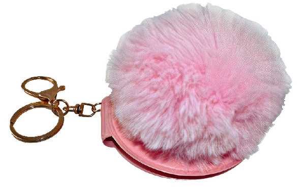 sleutelhanger met spiegel 6 cm polyester roze