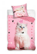 dekbedovertrek Kat meisjes 140 x 200 cm katoen roze/wit