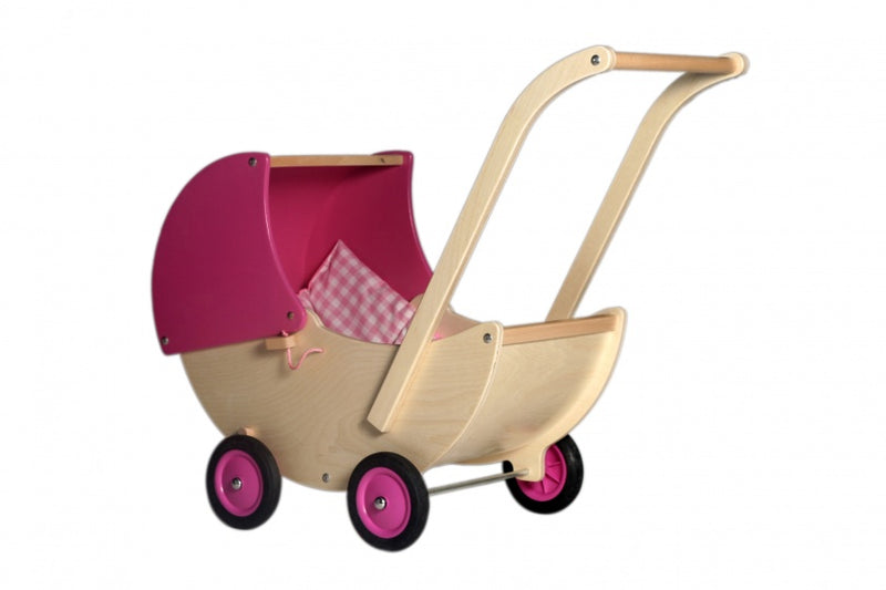 poppenwagen hout 57 cm roze