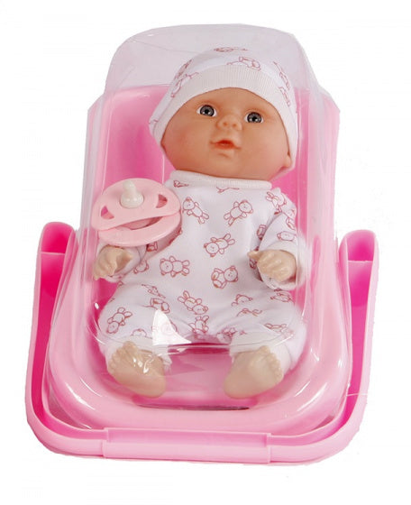 babypop in autostoel meisjes 21 cm roze/wit 2-delig
